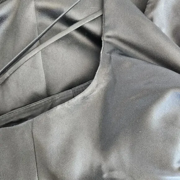 Morilee by Madeline Gardner Black Satin Mermaid Gown V Neck Maxi Dress M - Picture 13 of 14